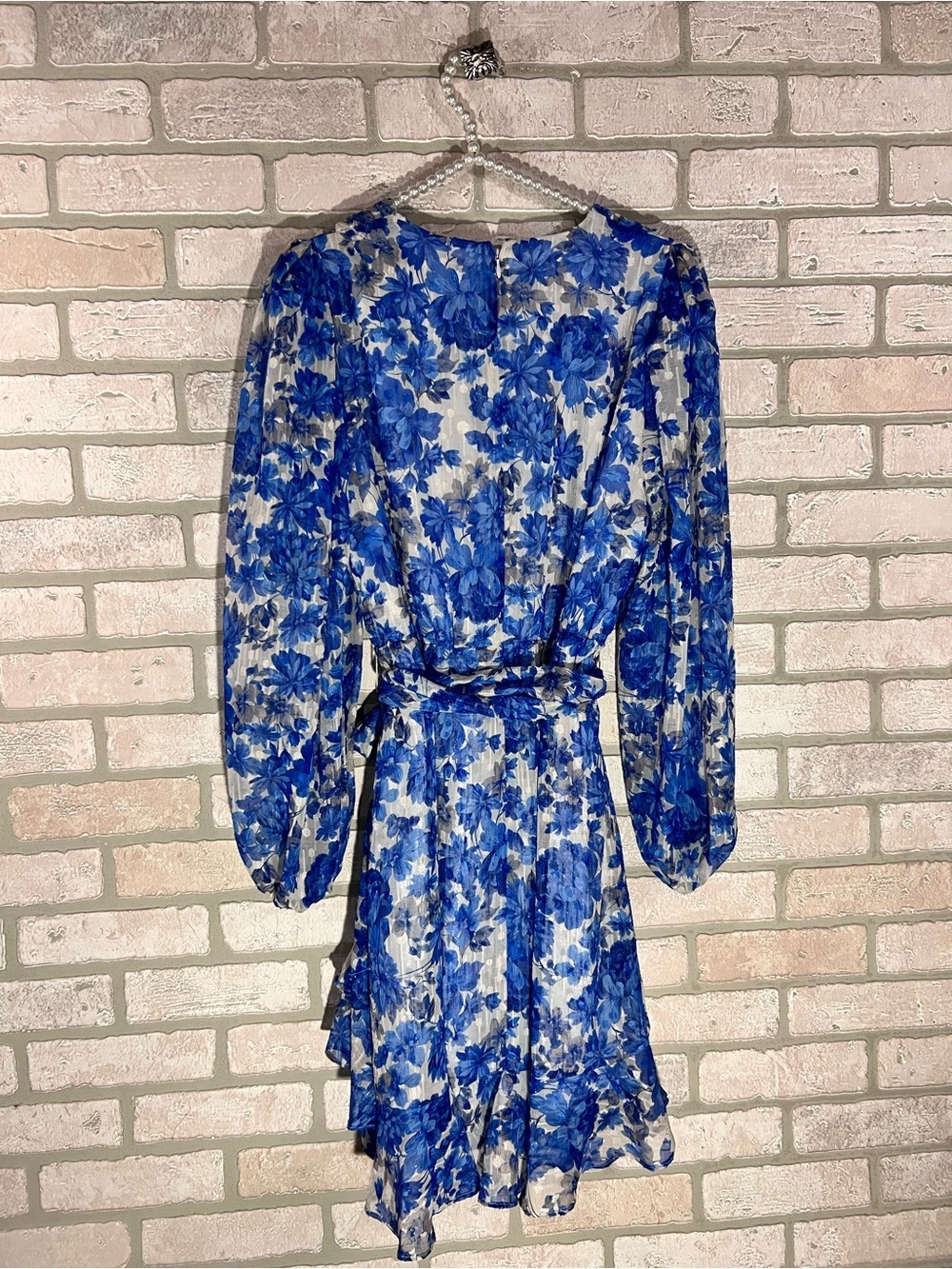 Alex MarieNWOT Simone Cobalt Blue Floral Tiered Long Sleeve Dress Size 6 - Picture 8 of 10